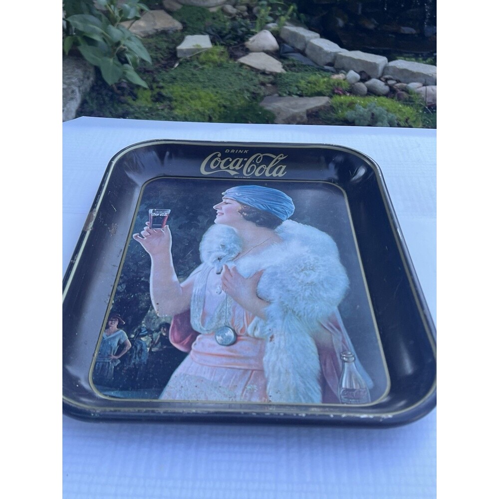 Vintage Coca-Cola Lady Metal Serving Tray 13” Advertising Coke Collectible